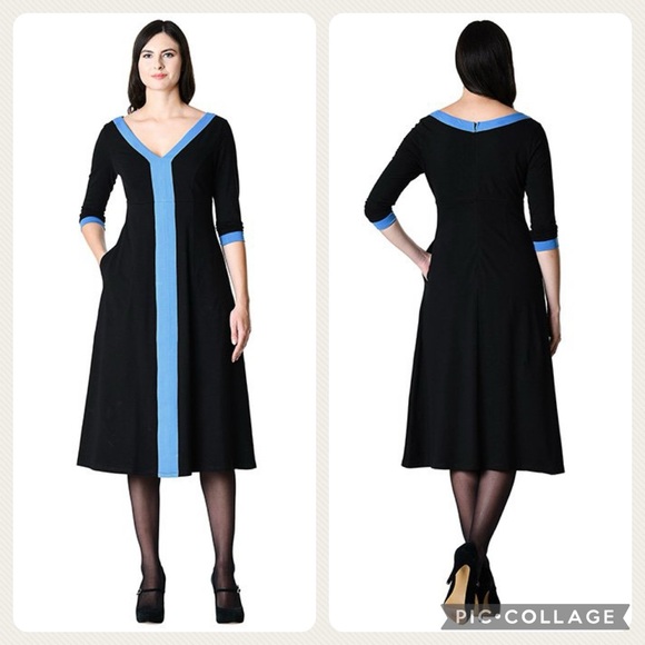 NWT! eShakti Contrast Trim Cotton Knit Empire Dress! - Picture 1 of 6